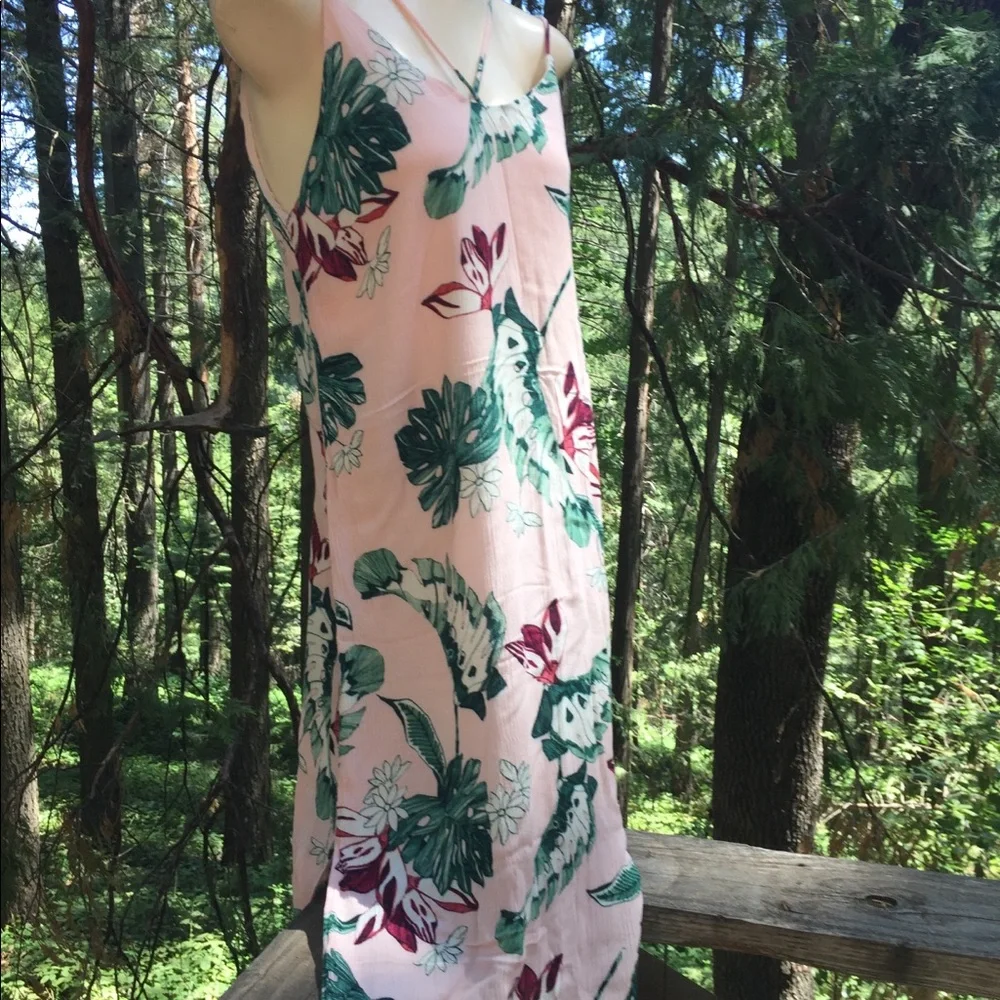 Marina Hawaii strappy tropical print green floral  pastel vintage slip dress - Picture 8 of 8